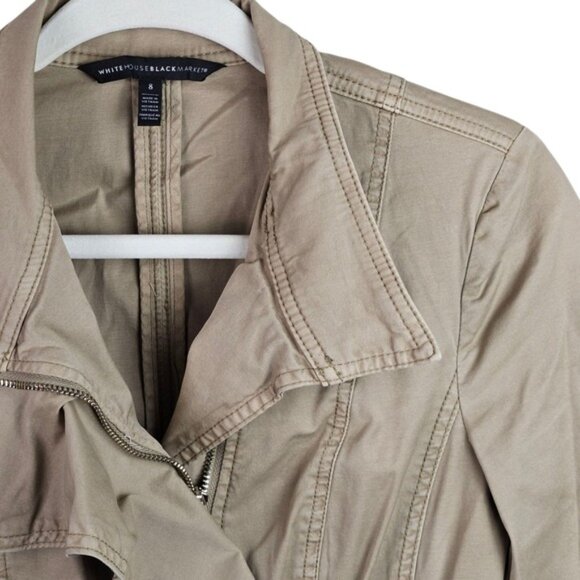 White House Black Market Womens Jacket Size 8 Tan Asymmetrical Zip Up - Picture 4 of 10